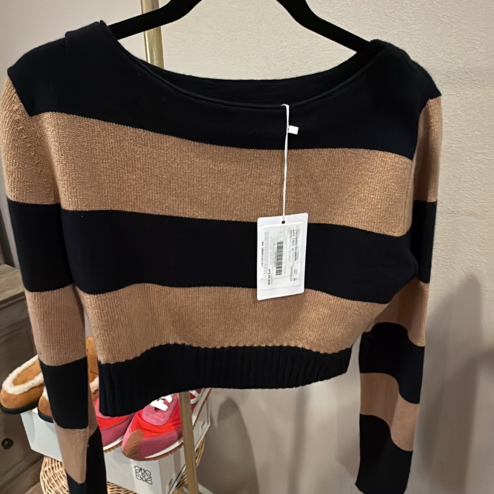 New Max Mara Striped Black and Tan Wool & Cashmere Women's Sweater Sz Medium